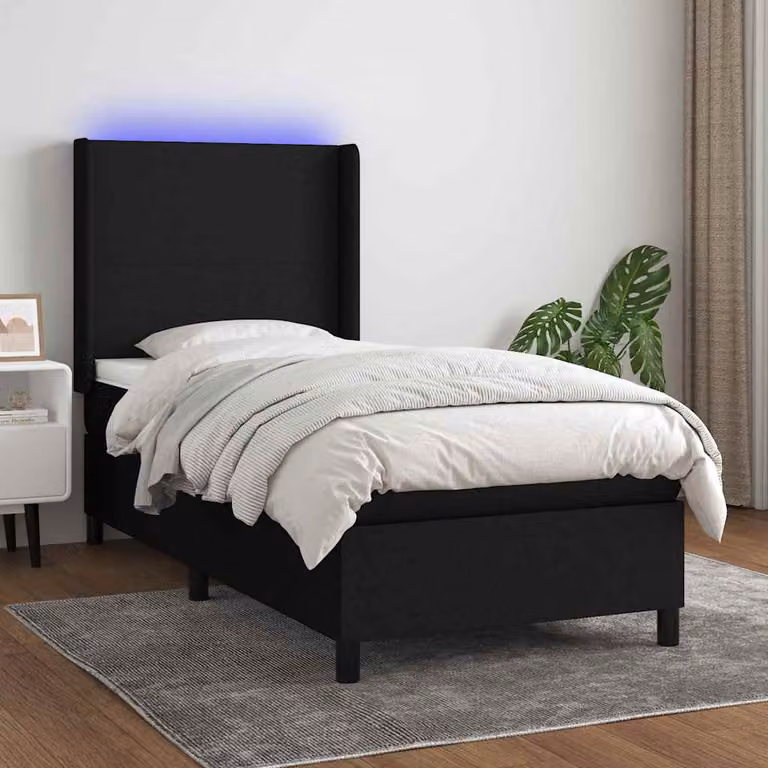 Letto a molle con materasso vidaXL in tessuto nero con illuminazione LED e porta USB, L/P/H: 200 x 80 x 83 cm