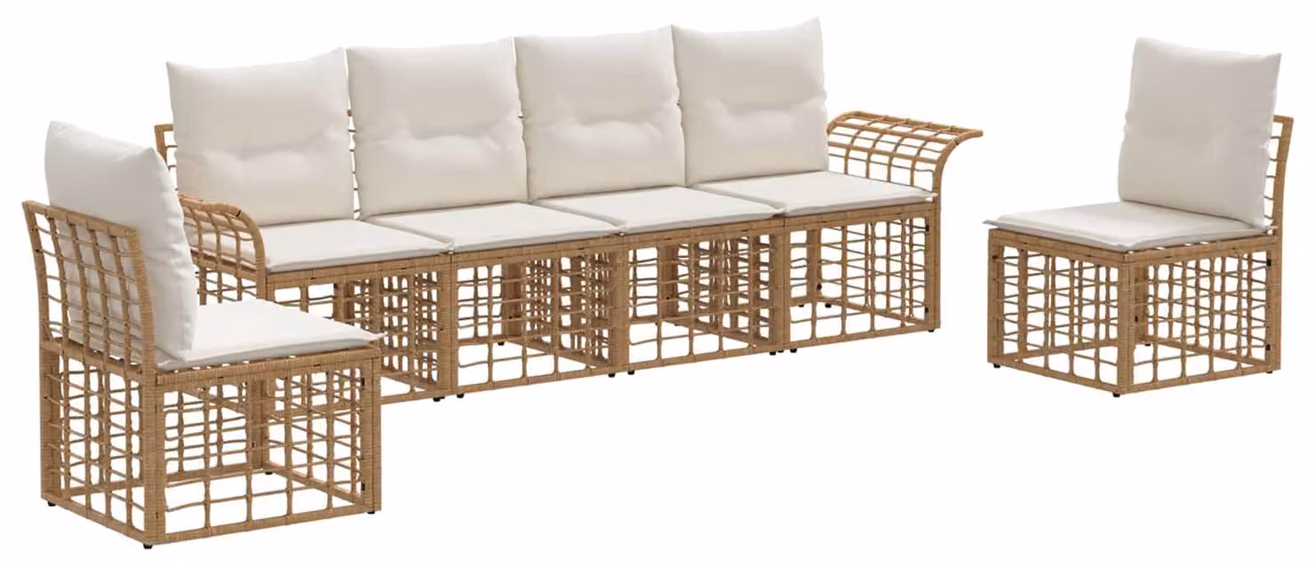 Set di divani da esterno 6 pcs Naturale e Bianco Crema