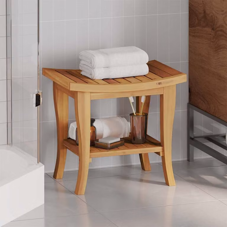 vidaXL Tavolino da Bagno in Legno Massello di Teak Marrone, L 50 cm x P 35 cm x H 45 cm