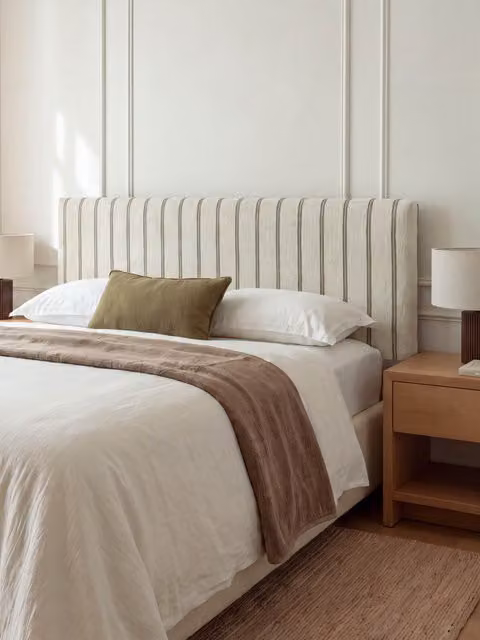 Testiera imbottita Rigole Kenay Home verde a righe per camera da letto adulti – 1