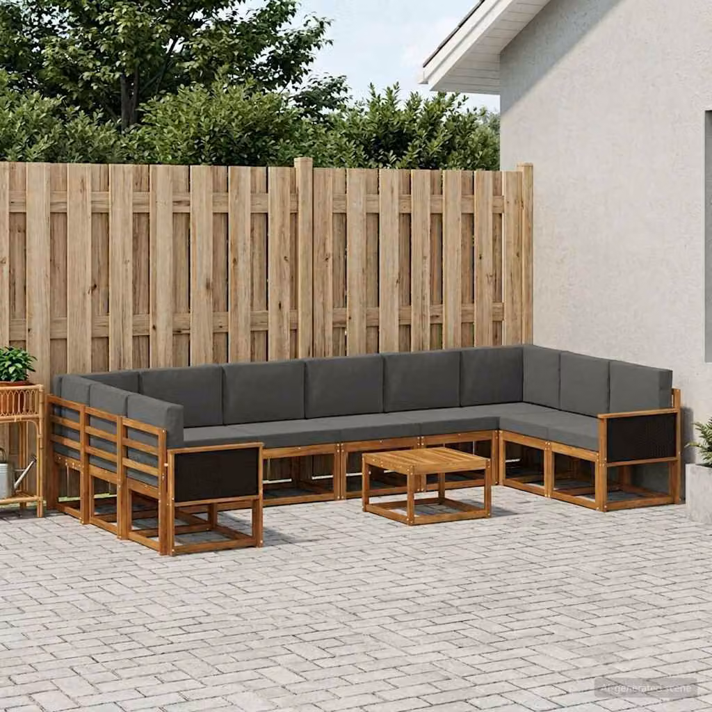 Set di divani da esterno vidaXL 11 pezzi in legno di acacia con cuscini, beige e antracite