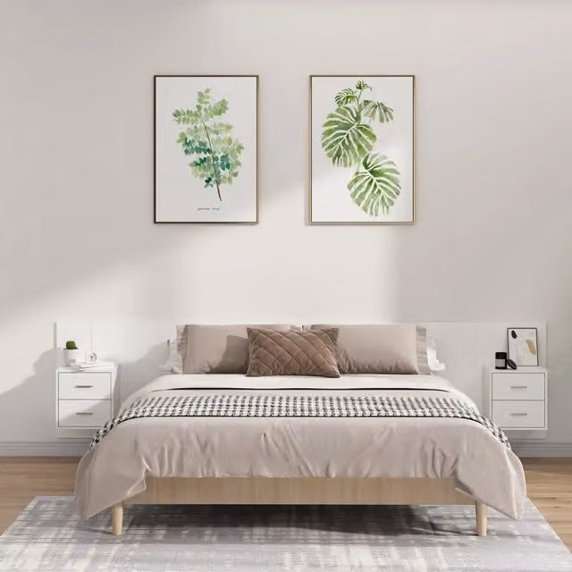 Testiera per Letto con Comodini in Legno Multistrato Bianco 3115756