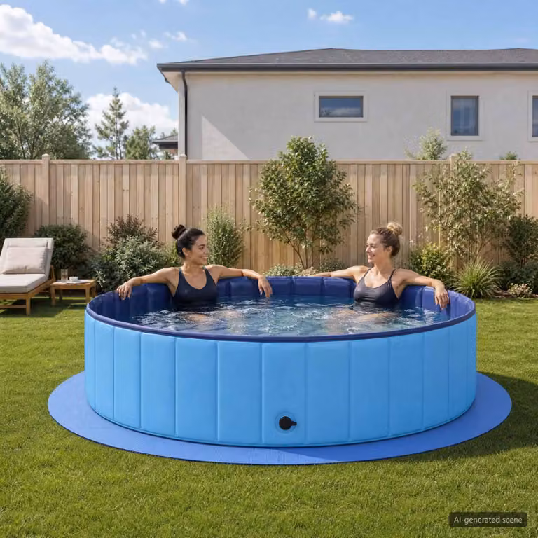 Tappetino protettivo per piscina, 16 pezzi, diametro 235 cm, rotondo, in schiuma EVA, colore blu