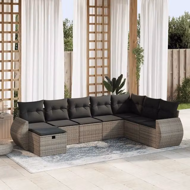 Set Divano da Giardino 8 pz con Cuscini Grigio in Polyrattan 3325636