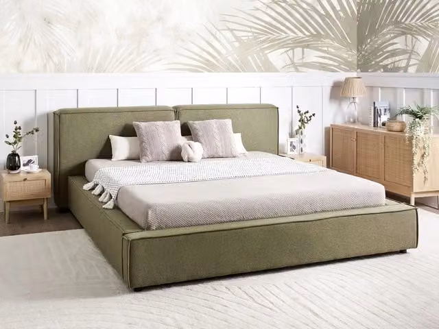 Letto matrimoniale in tessuto verde coliva on struttura a doghe 180 x 200 cm stile classico camera da letto