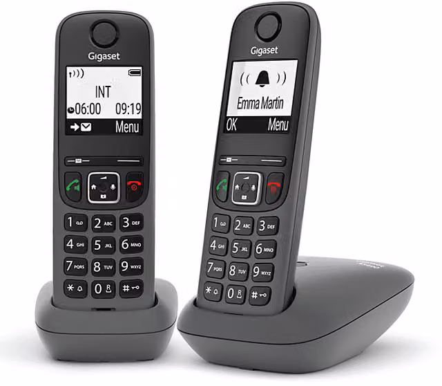 Telefono Cordless Gigaset AS490 Duo Nero con Vivavoce e Funzione di Blocco Chiamate, Set di 2 Portatili – 2
