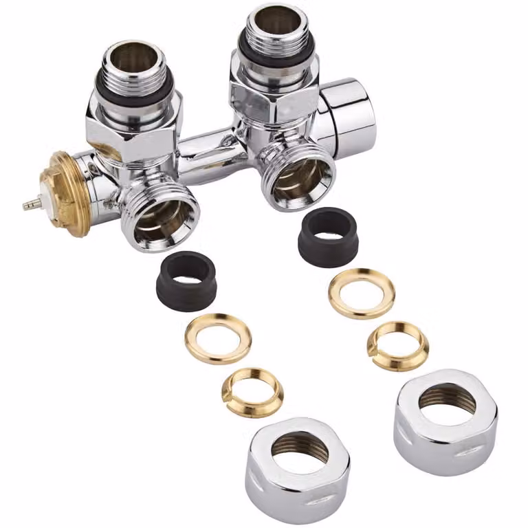 Valvole Termostatiche a Squadra Multiblock H per Radiatori con Adattatori Rame Ø14mm