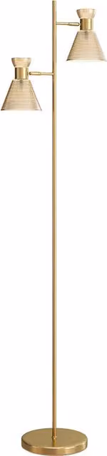 Lampada da terra moderna HOMCOM con 2 luci regolabili e paralumi in vetro, colore oro/ottone – 1