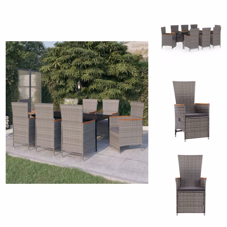 vidaXL set da pranzo da giardino 9 pezzi con cuscini grigio - Set di mobili da giardino
