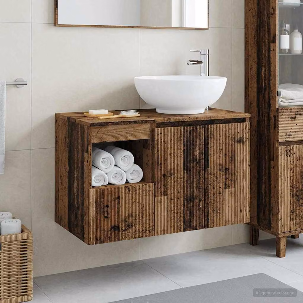 Set di mobili per il bagno vidaXL in legno marrone composto da mobile lavabo e pensile moderno L/P/H: 80,0 x 44,5 x 49,5 cm e 49,5 x 36,7 x 44,5 cm