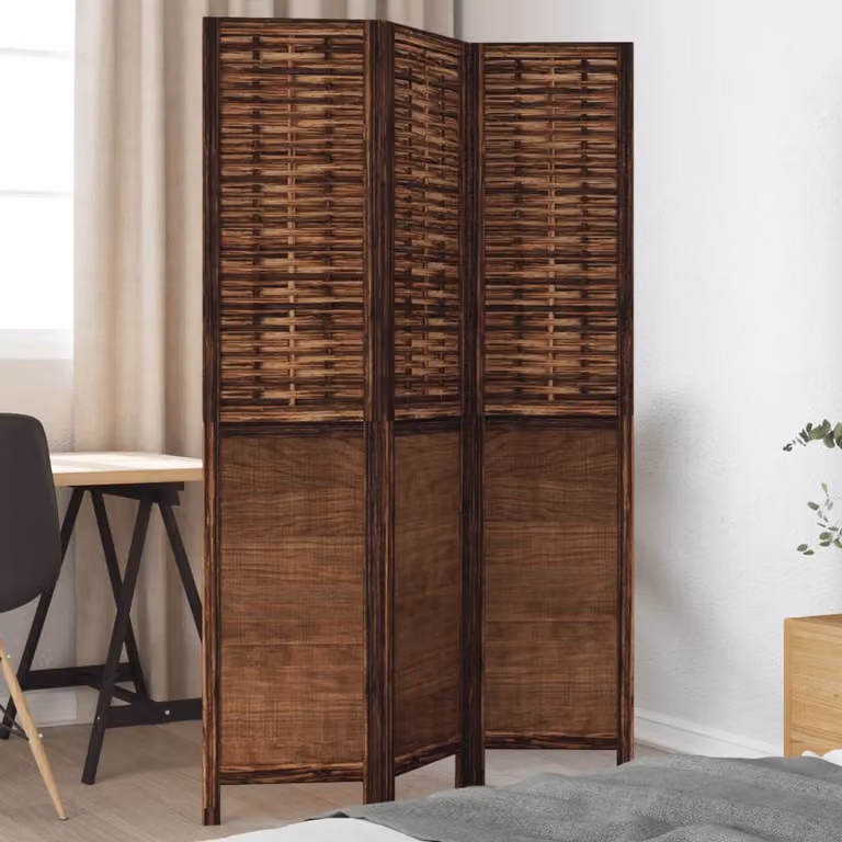Divisorio Ambienti vidaXL in Legno di Paulownia e Bamboo, 3 Pannelli, Marrone, H: 180 cm x L: 105 cm