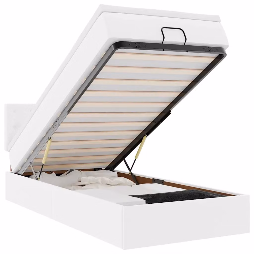 Letto con contenitore a sollevamento e materasso vidaXL in similpelle bianco, L: 200 cm, P: 80 cm, H: 88 cm – 2