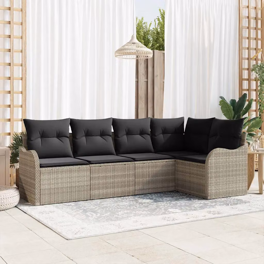 Set Divano da Giardino a L vidaXL in Polyrattan Grigio con Cuscini Imbottiti e Coperture Rimovibili – 1