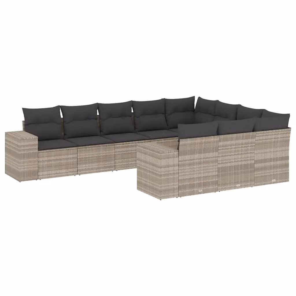 vidaXL Set Divano da Giardino a L in Polyrattan Grigio con 10 Pezzi e Cuscini Imbottiti – 2