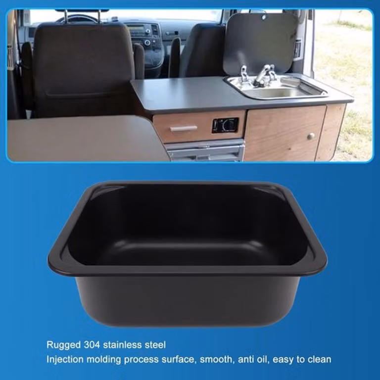 Lavello da incasso, capacità 12 litri, in acciaio inossidabile, con scarico da 40 mm. Ideale per camper, caravan e imbarcazioni. Resistente ai graffi e impermeabile