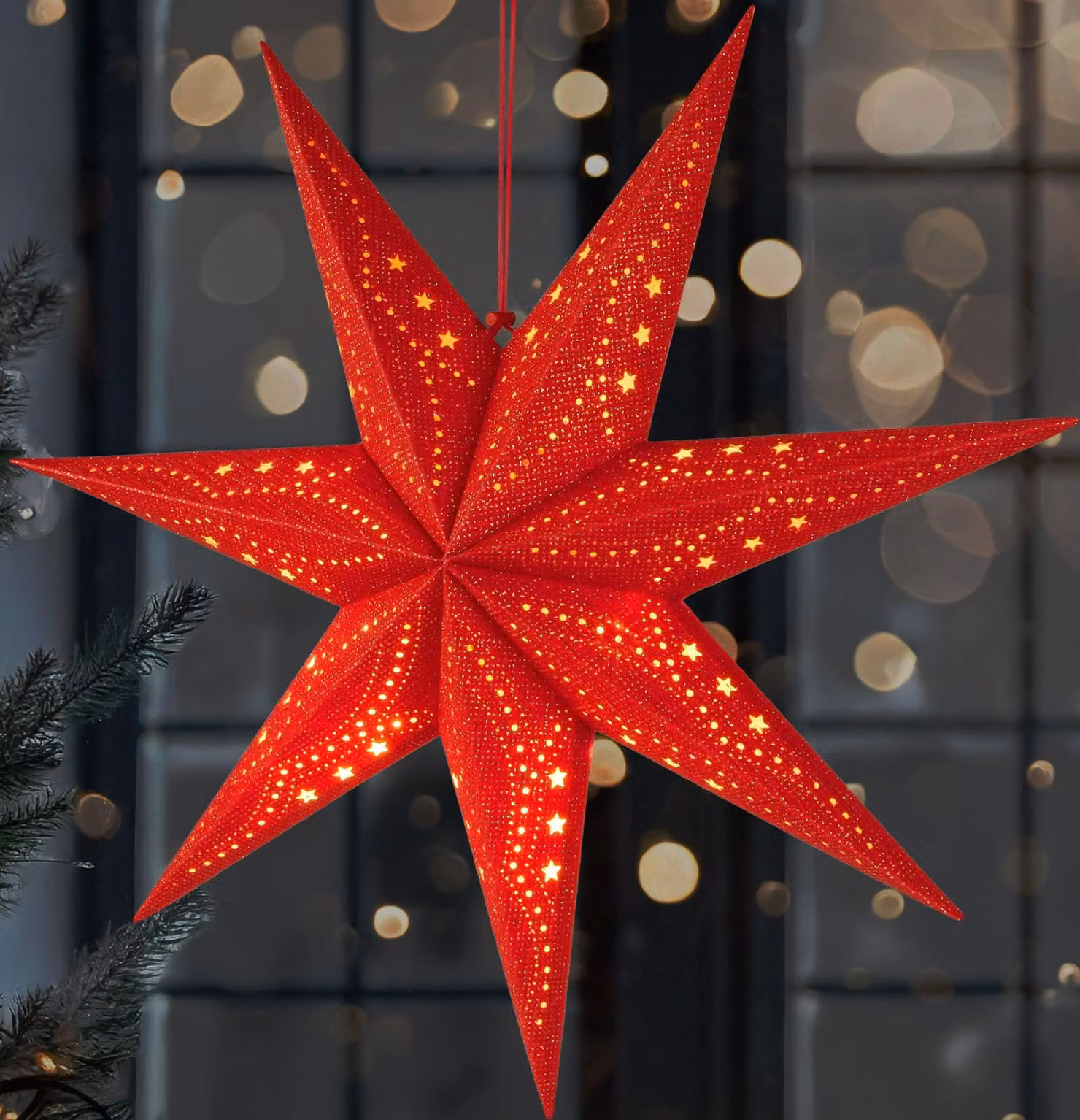 Stella di carta a LED tridimensionale, 60 cm, decorazione natalizia, con timer, colore rosso
