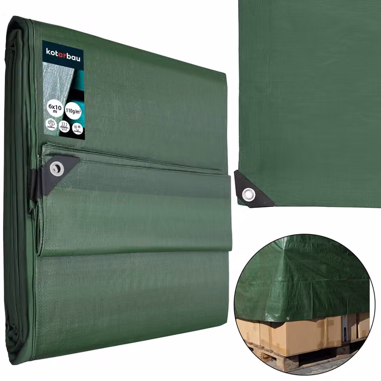 KOTARBAU® Telo Impermeabile Esterno Polietilene 6x10 m Verde Oliva 110 g/m² Telo Sotto Piscina Fuori Terra Telo Impermeabile