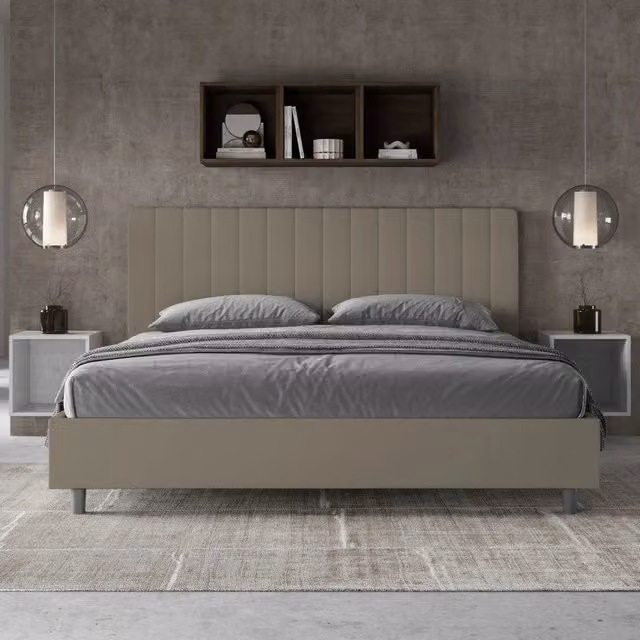 Letto imbottito Matrimoniale 180x190 cm Agueda - Similpelle,Cappuccino,Con rete