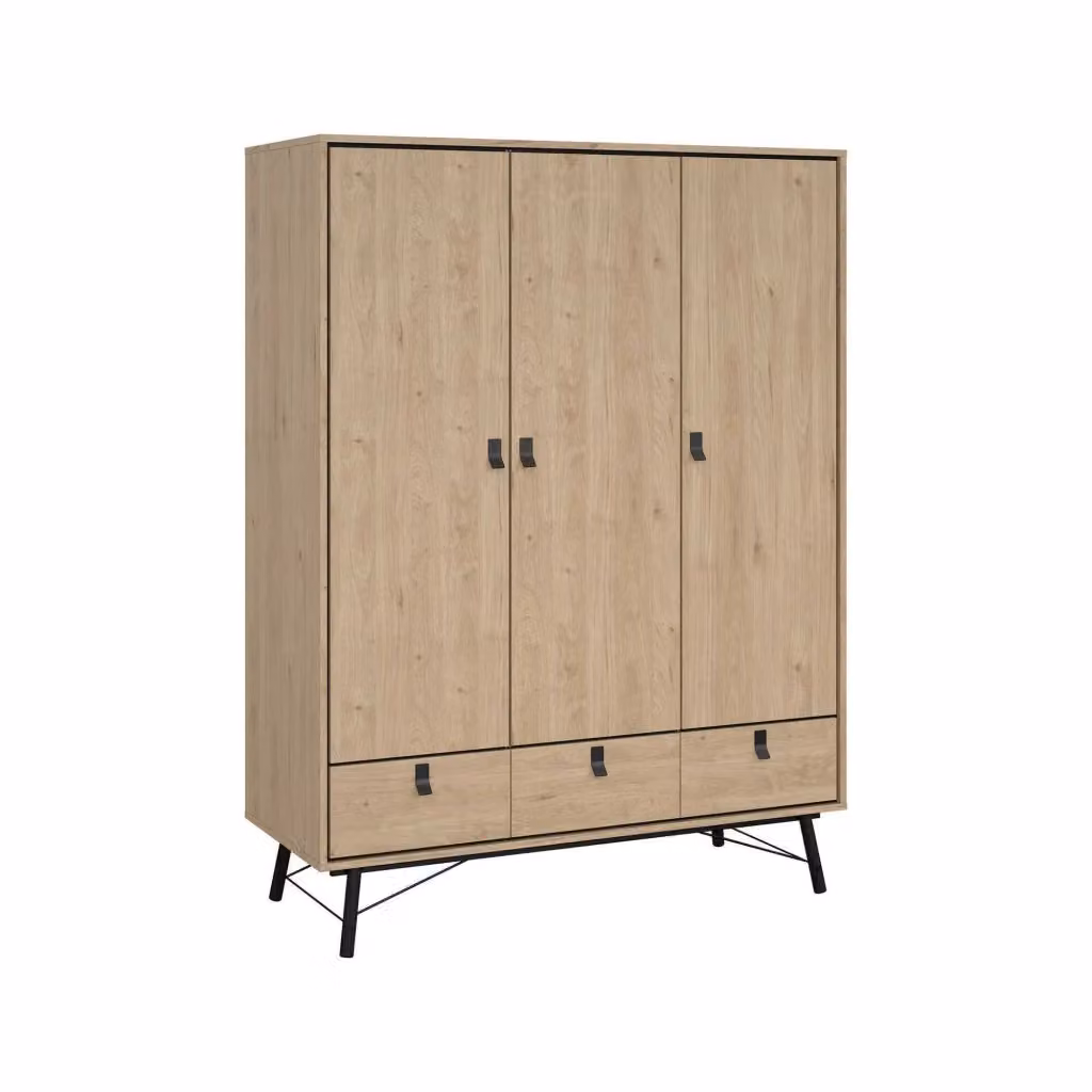 Armadio Zerbo DMORA per camera da letto con ante a battente, cassetti integrati e appendiabiti, Rovere, L: 150 cm, P: 60 cm, H: 200 cm – 2
