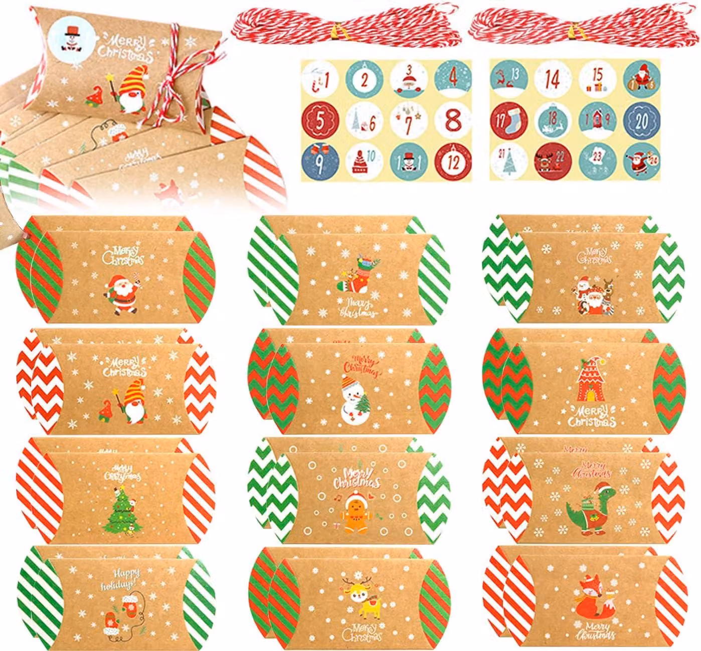 Calendario dell'Avvento da riempire - Forma di cuscino - Scatola regalo - Calendario dell'Avvento fai-da-te - Calendario dell'Avvento da creare - Calendario di Natale