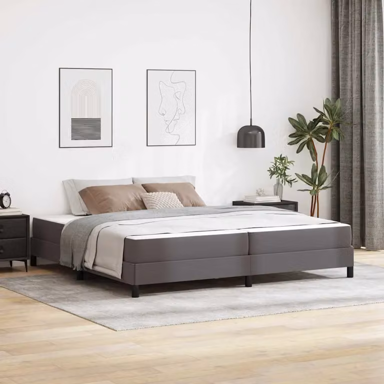 Letto moderno vidaXL con struttura imbottita in tessuto e materasso ibrido, Grigio, L 200 x P 200 x H 45 cm