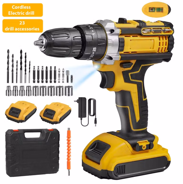 Trapano avvitatore a batteria - Avvitatore elettrico - Batteria agli ioni di litio - Portatile - 2 batterie