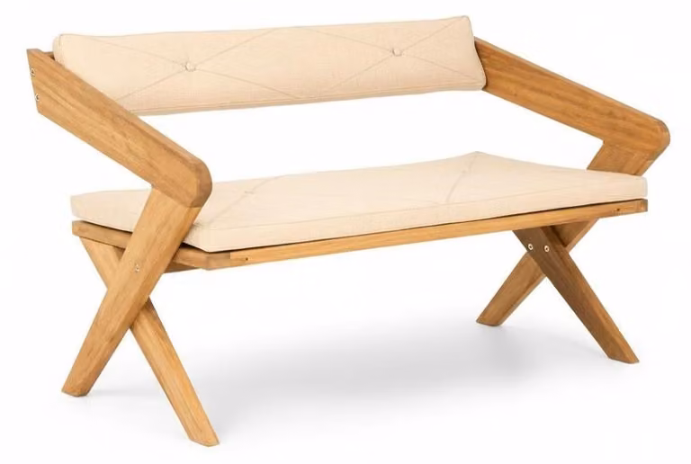 Panchina da giardino in stile moderno, con struttura in legno bianco, comoda e resistente, per terrazza
