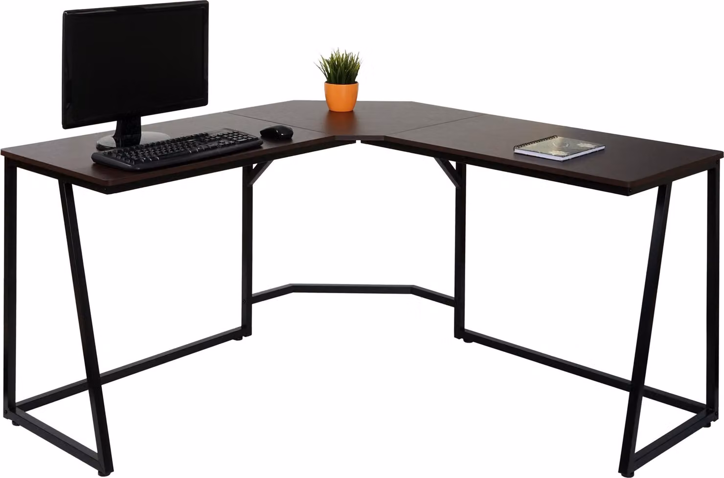 Scrivania angolare MCW-K66, scrivania per computer, certificata MVG 76x140x140 cm, MDF metallo ~ marrone scuro