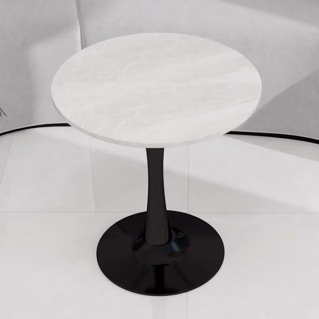 Tavolino da caffè rotondo MINIMAL in marmo bianco e nero, Diametro: 70 cm – 1