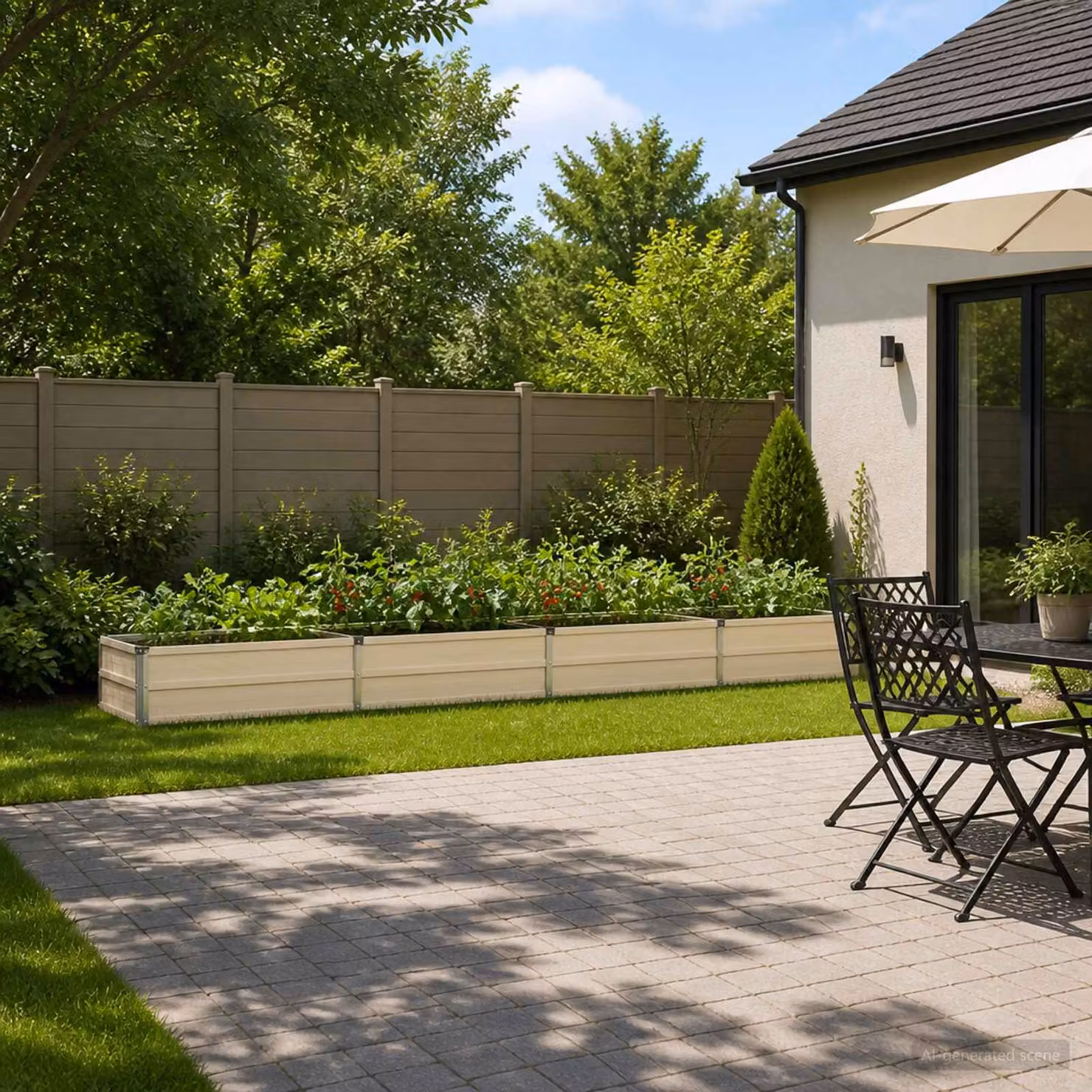 Letto rialzato da giardino vidaXL in metallo color beige L: 320 cm, P: 40 cm, H: 24 cm