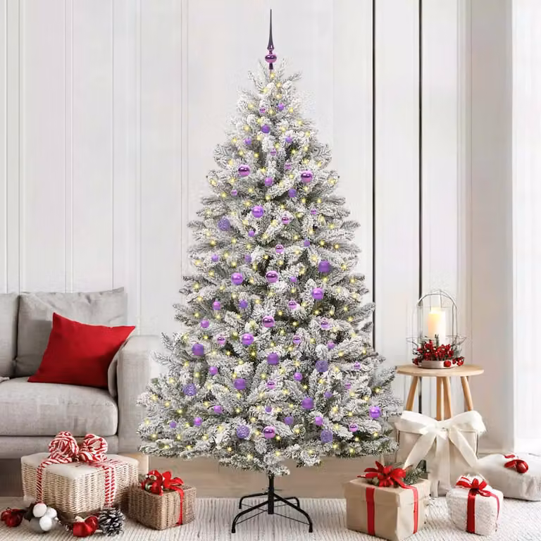 Albero di Natale artificiale moderno vidaXL verde e bianco con 300 LED bianco caldo in PVC e metallo, Altezza: 210 cm