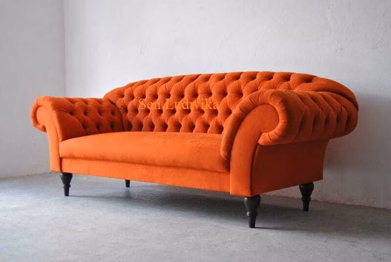 Dreisitzer Design Polster Sitz Textil Sofa 3Sitzer Chesterfield Orange Couch