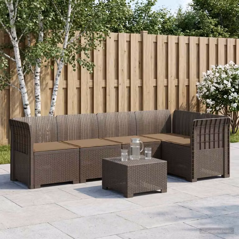 vidaXL Divano da Giardino Angolare a L da 5 Posti con Cuscini Imbottiti in Stile Rattan, Grigio e Marrone