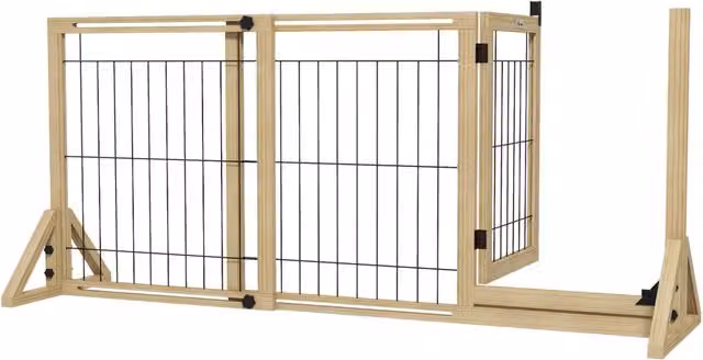 Recinzione estensibile per cani Minimal composta da 2 pannelli in legno e acciaio, colore naturale beige e marrone, L: 112-159 cm, P: 44 cm, H: 70 cm