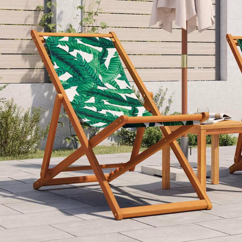Sedia pieghevole vidaXL con motivo floreale verde in legno di eucalipto e tessuto resistente ai raggi UV
