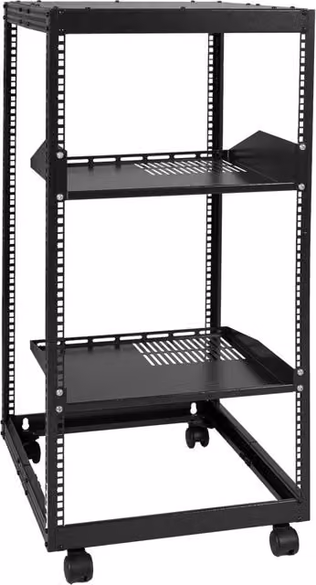 Server Rack a Telaio Aperto 20U 19 Pollici HT-W6420 Profondità Regolabile Rack di Rete AV a 4 Montanti con Ruote Nero