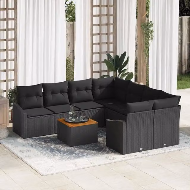 Set Divano da Giardino 9 pz Nero polyrattan 3356483