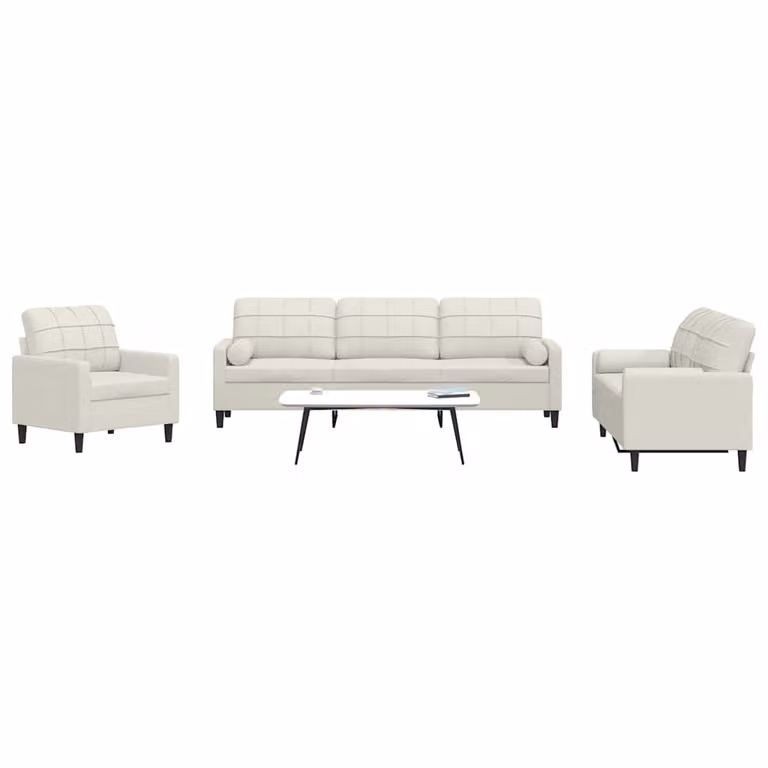Set di divani 3 pezzi vidaXL in velluto beige con cuscini e struttura in metallo per soggiorno