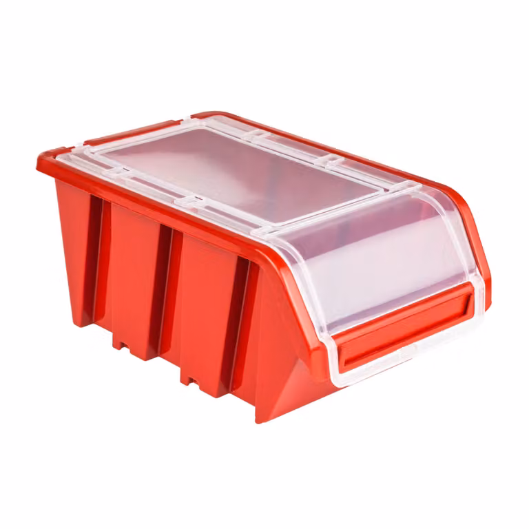 10 x scatola di stoccaggio in plastica impilabile scatola di smistamento con coperchio 100x155x70 rosso