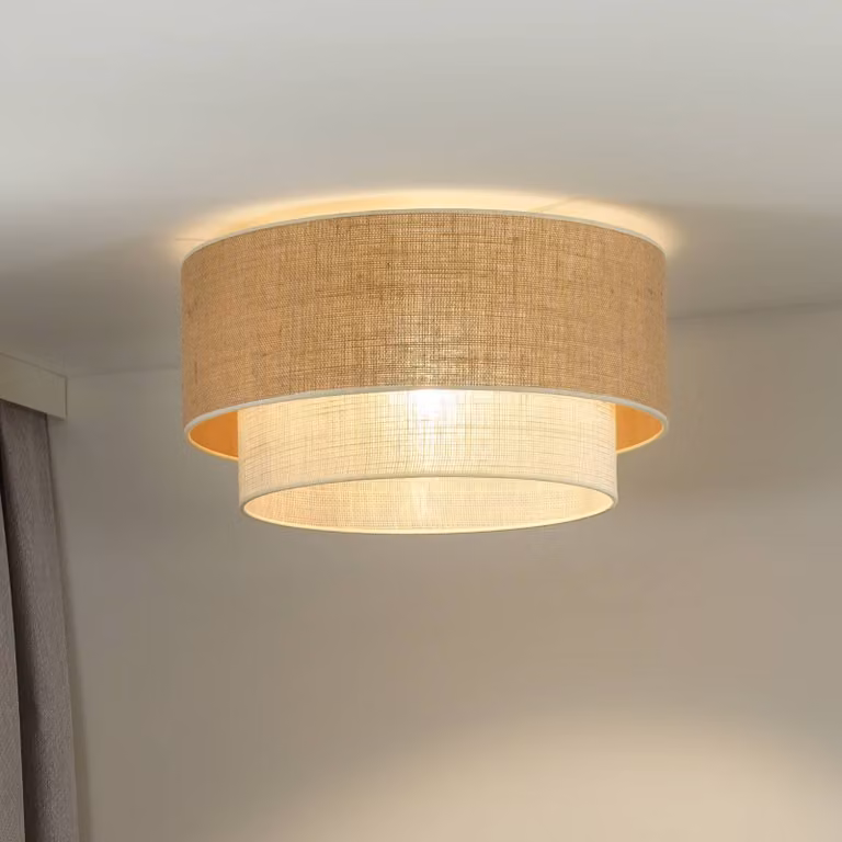 Plafoniera soffitto Boho Jute Duolla, dimmerabile, Marrone / Ruggine, Soggiorno / Sala da pranzo, Tessuto / Stoffa / Seta, Plafoniera