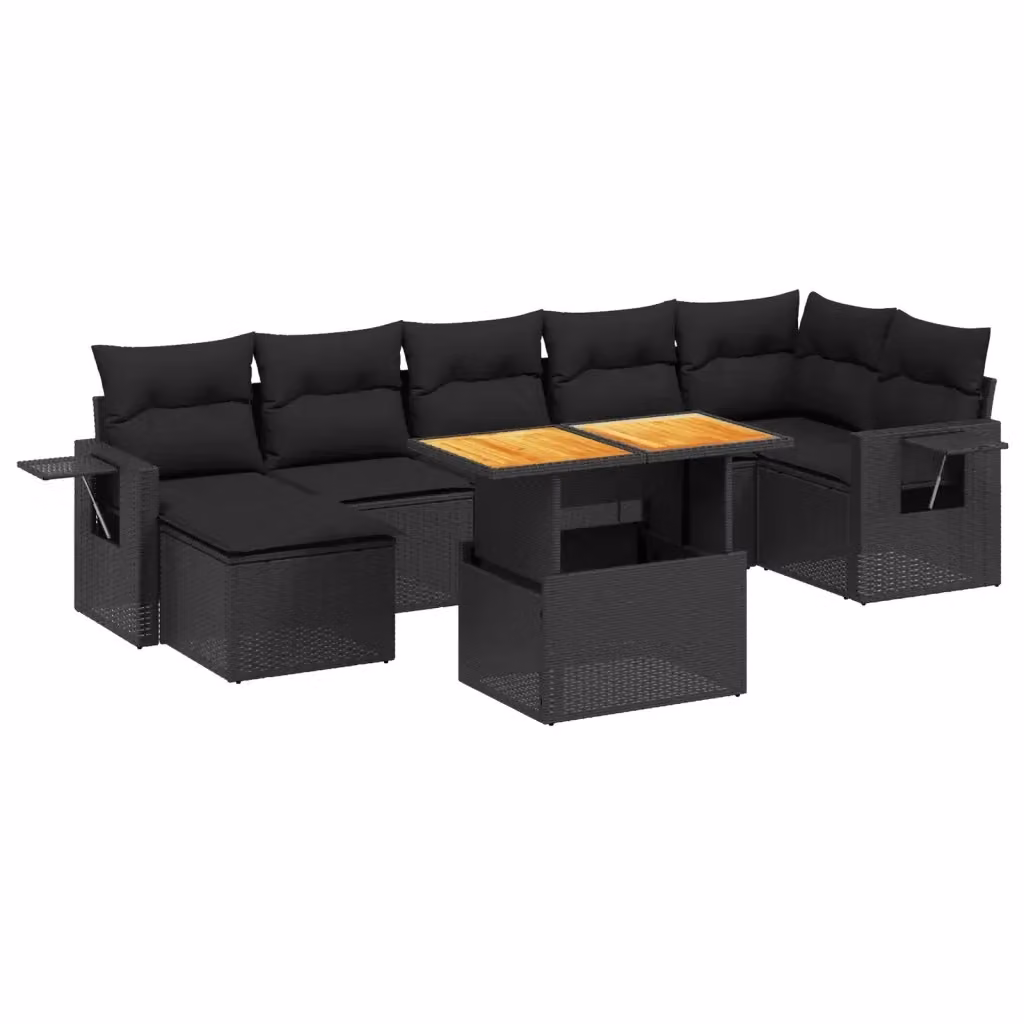 vidaXL Set Divani da Giardino a L con Cuscini 8 pz in Polyrattan Nero e Legno di Acacia – 2