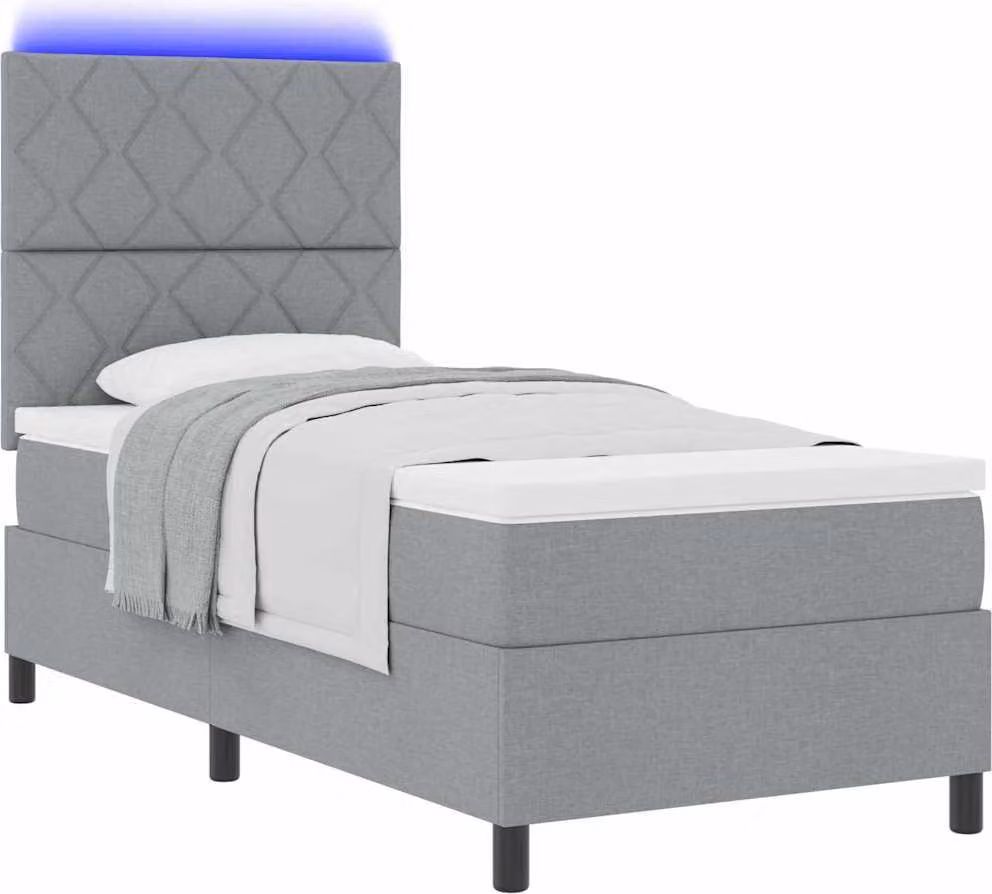SYFAX™ Letto a molle con materasso Grigio chiaro 90 x 190 cm Tessuto