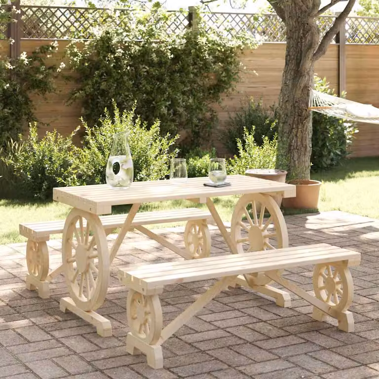 Set da Pranzo da Giardino vidaXL in Legno di Abete, 3 Pezzi, Marrone e Beige