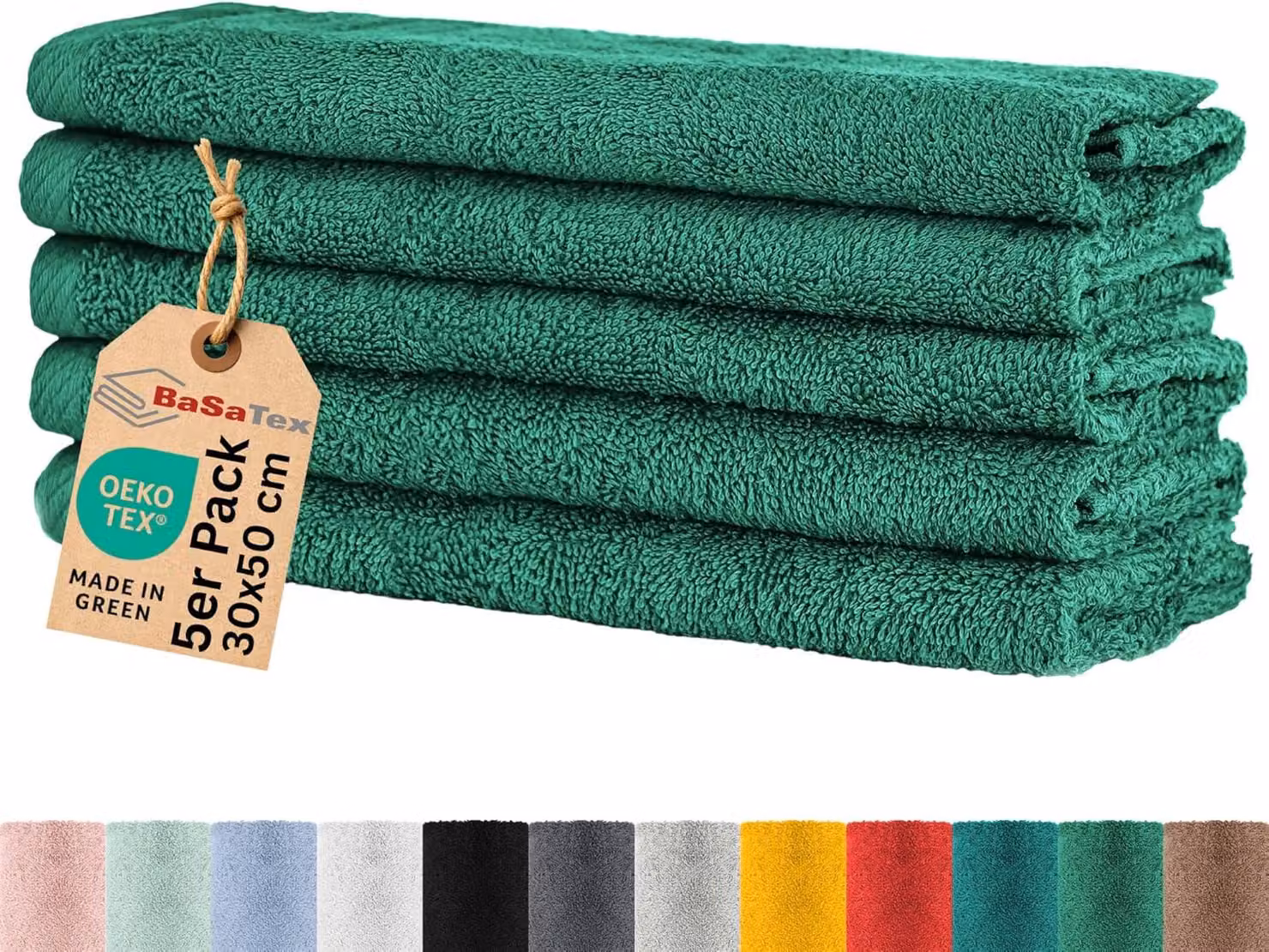 Set di asciugamani da bagno, 5 pezzi, 30x50 cm, in cotone, con passante per appendere, per il bagno