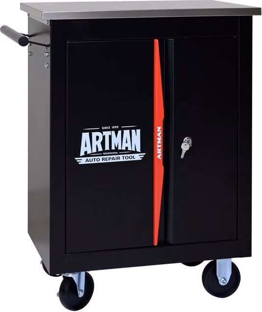 Carrello pieghevole a due porte con attrezzo multifunzione, nero-rosso