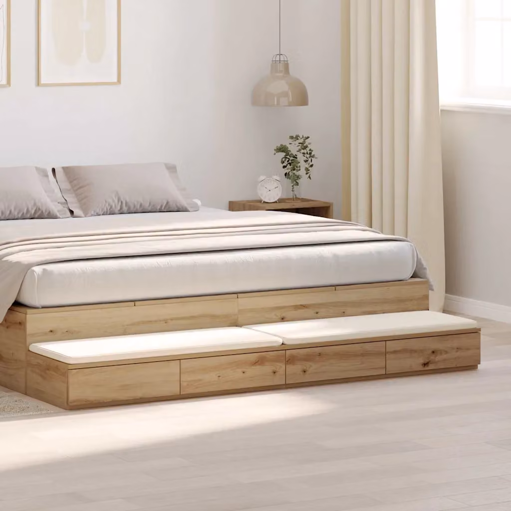 Cassetti per letto vidaXL in rovere artigianale, marrone e beige, L: 200 cm, P: 36,5 cm, H: 16,5 cm