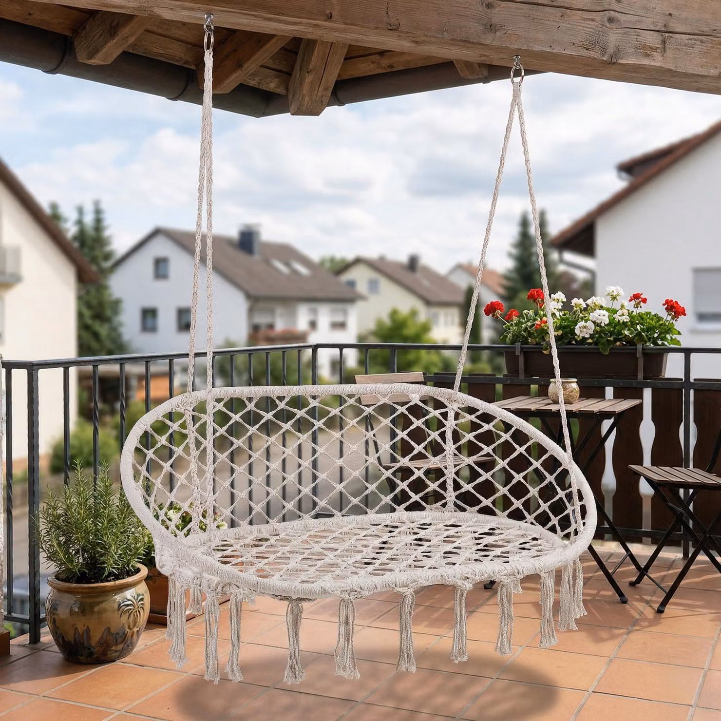Poltrona sospesa 'Kailua' per 2 persone 135 x 129 x 65 cm fino a 200 kg Per interni ed esterni Stile boho Bianco crema