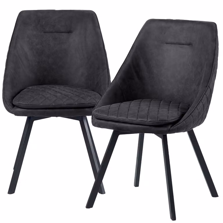 Sedia da pranzo Sedia girevole Sedia da sala da pranzo Sedie di design Rivestimento in Finto cuoio in look antico Sedia da cucina , Colore:Nero;Quantità:2 pezzi.
