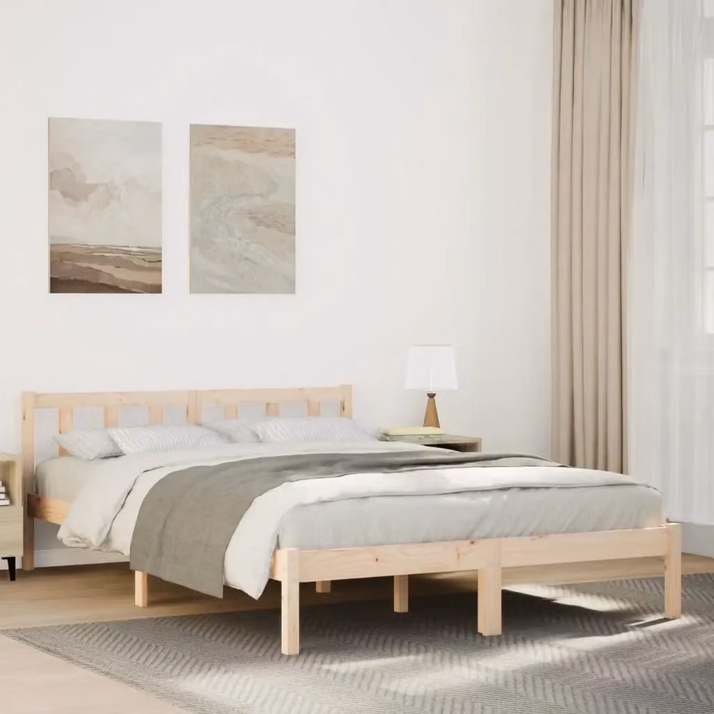 Letto matrimoniale extra lungo in legno di pino grezzo stile rustico L: 200 cm, P: 220 cm, H: 69,5 cm – 2