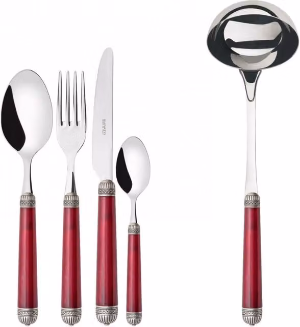 DORICO Ghiera Argento Anticato, Posate Set 49 Pz, Scatola Gallery, Casa Bugatti Colore: Rosso